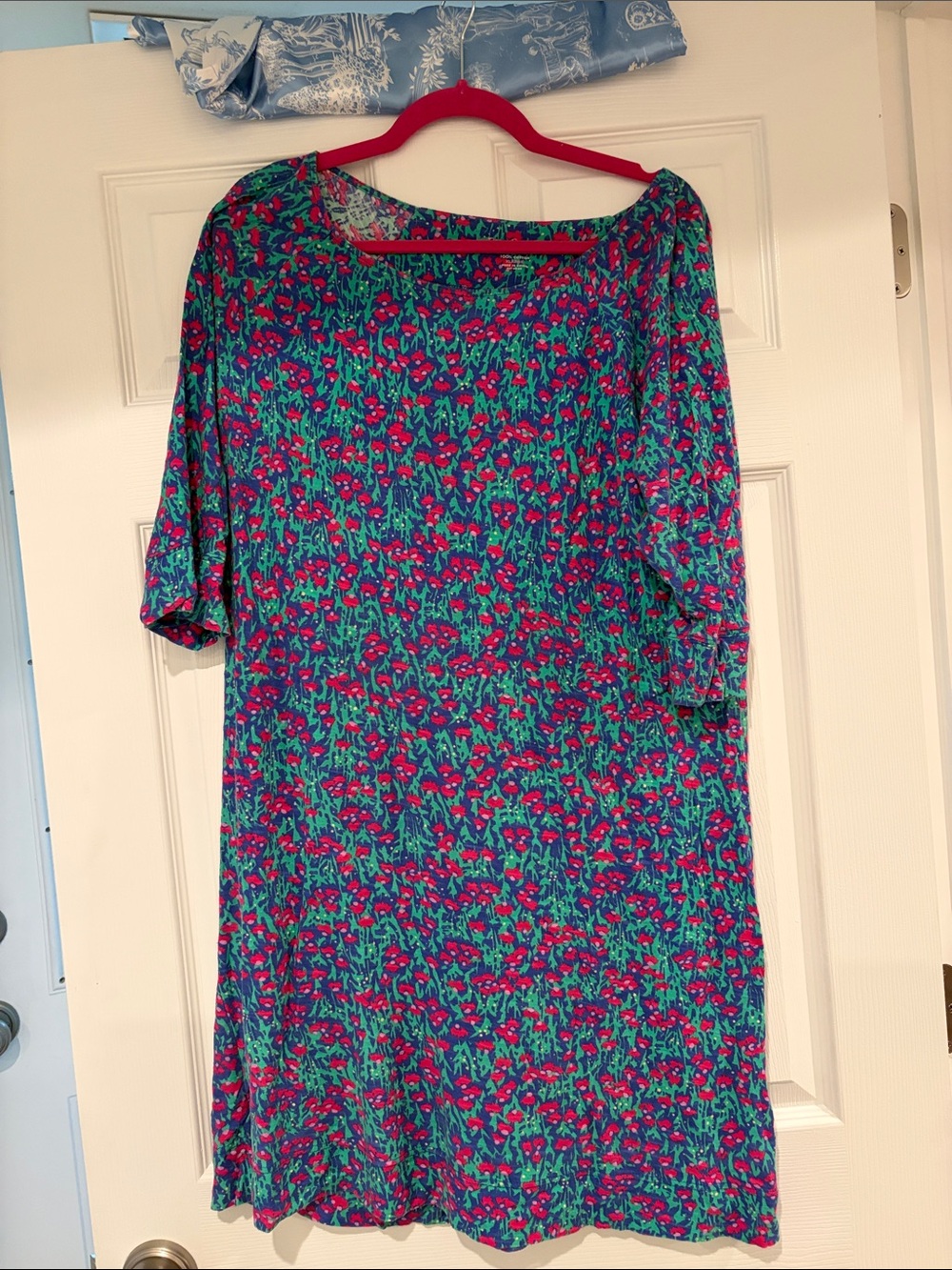 Lilly Pulitzer Blue Floral Midi Dress with Pink and Green
